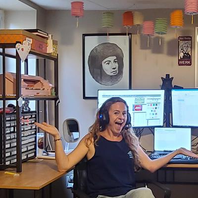 Woman showing work area