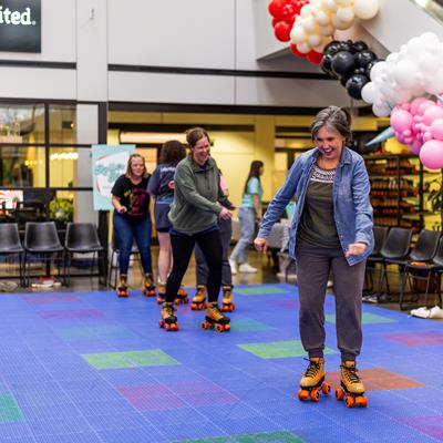 Rollerskating in the Jake atrium