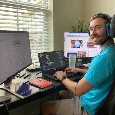 Man seated at computer