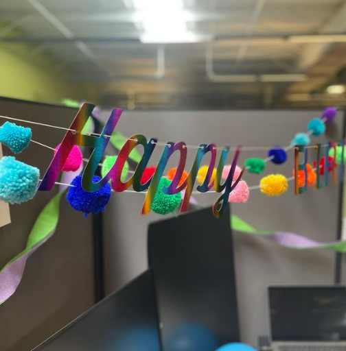 Birthday banner in office