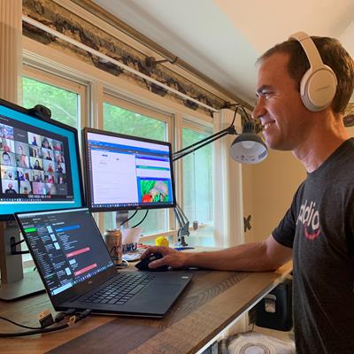 Man at work station
