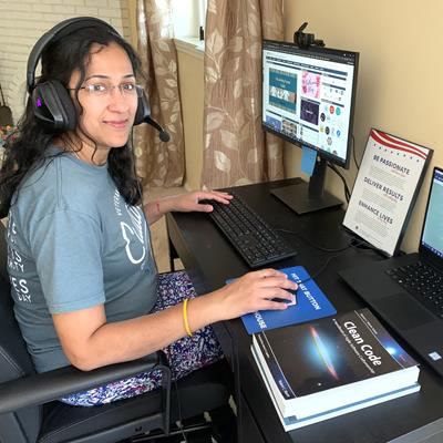 woman using computer